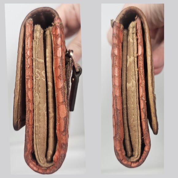 Fossil Trifold Wallet Coral Tan Snake Embossed Leather Card Organizer - Picture 7 of 10